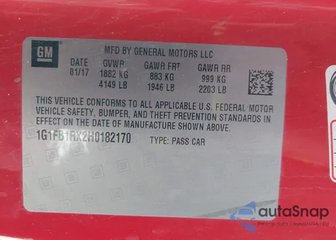 2017 Chevrolet Camaro 1Lt z USA, uszkodzony, nr VIN 1G1FB1RX2H0182170